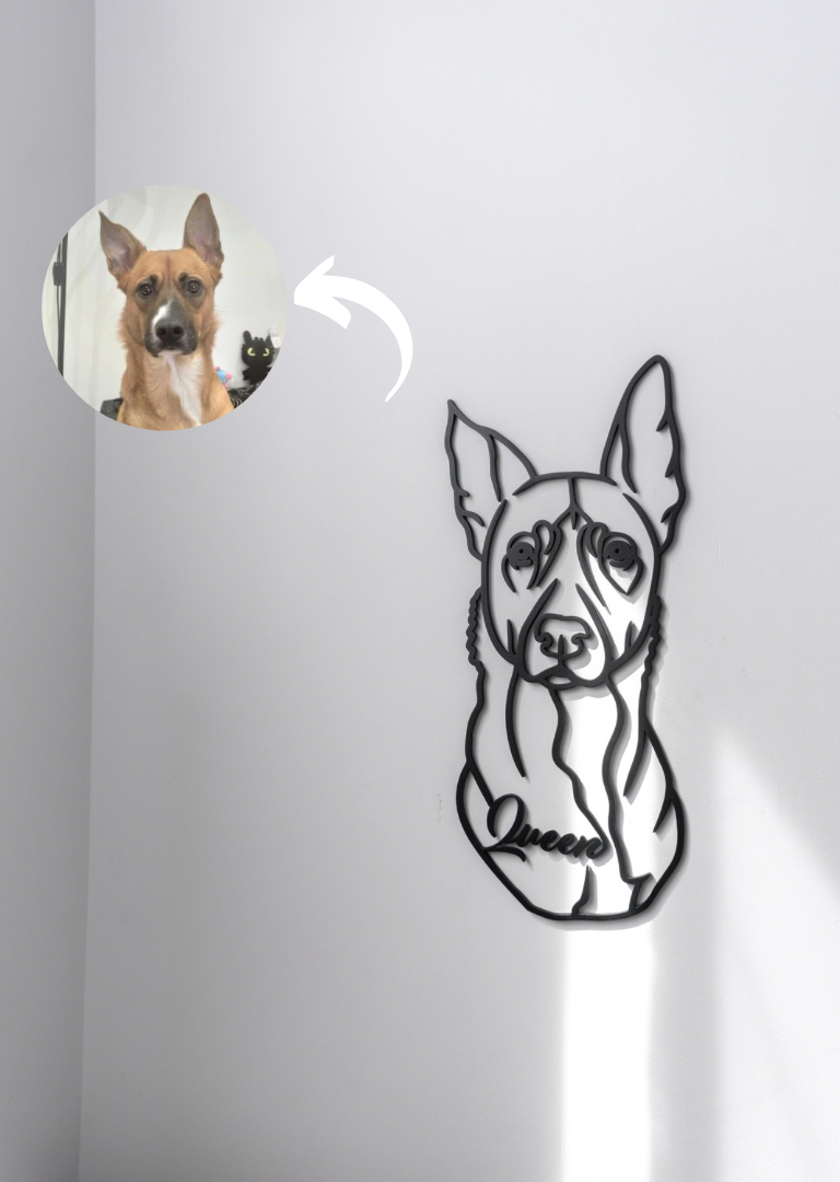 Retrato de mascota en cuadro de madera personalizado haciendo su silueta